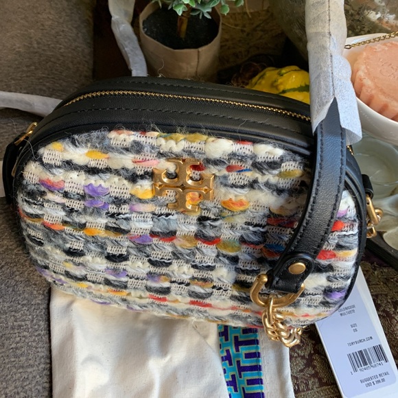 Authentic TORY BURCH Leather/Colorfull tweed top zip Crosby - Picture 6 of 16